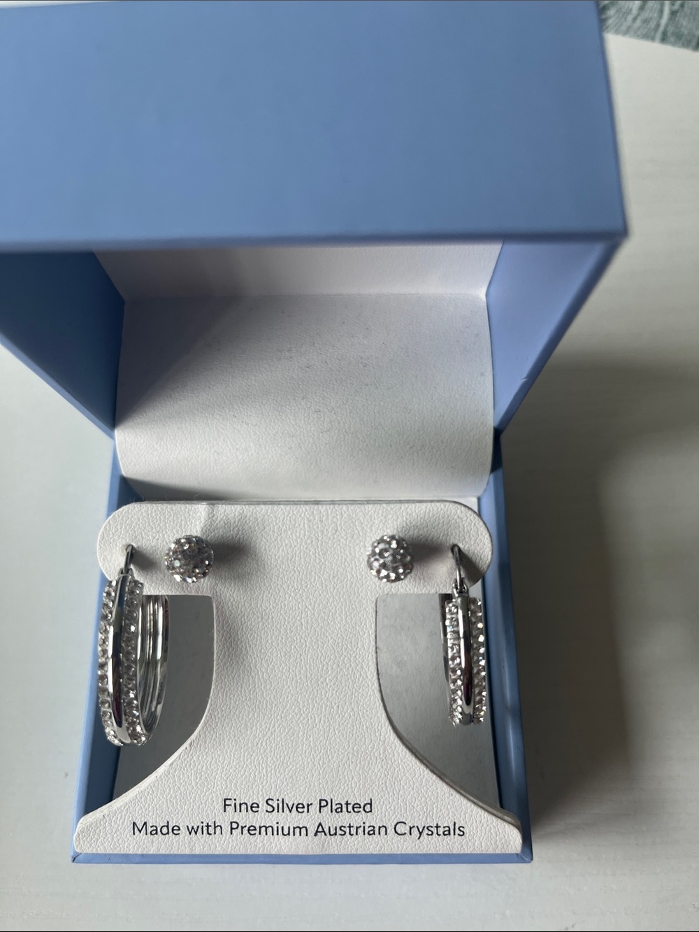 Silver-Plated Crystal Hoop & Stud Earring Set